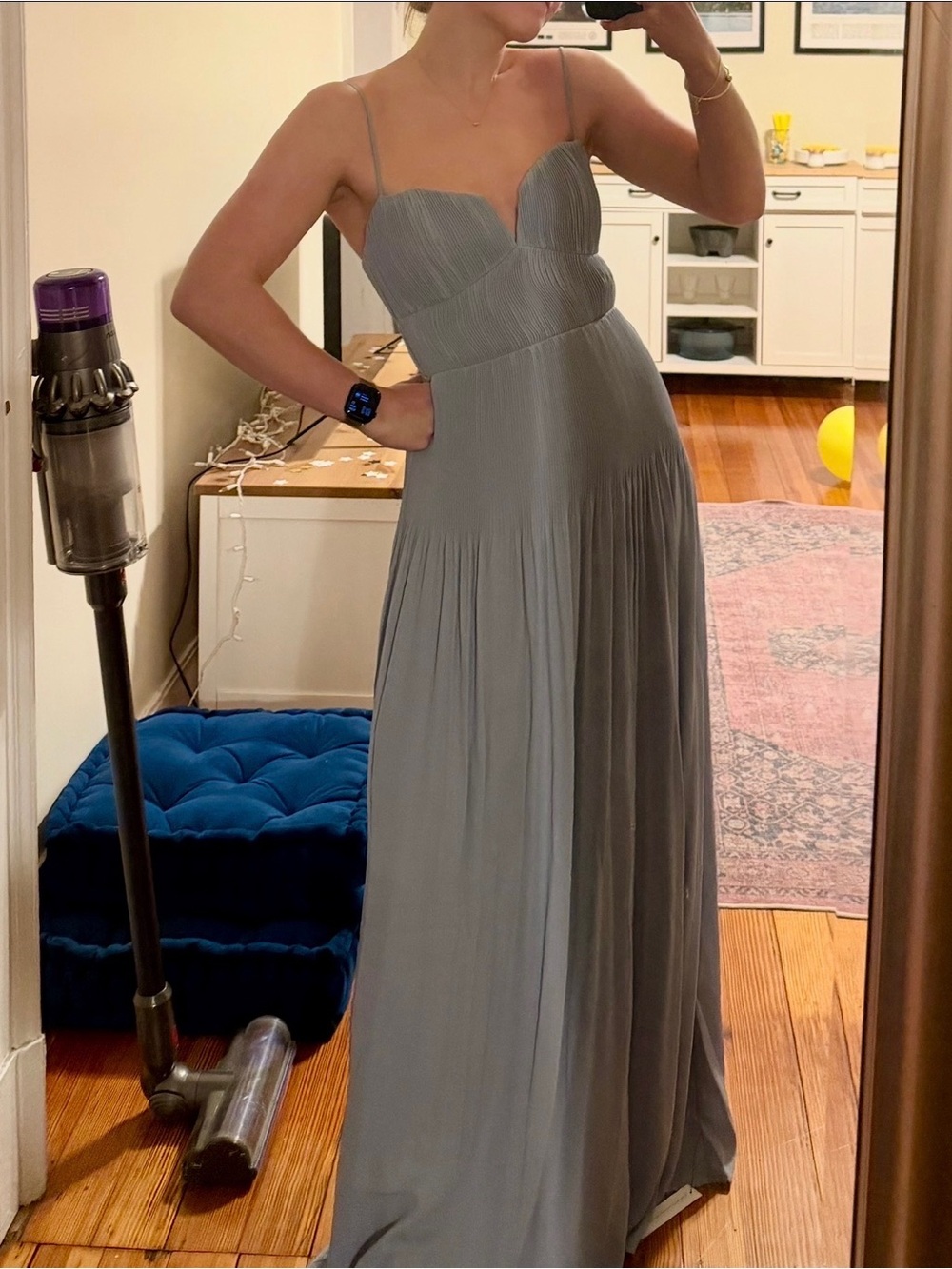 Park & Fifth Dusky Blue Chiffon Pleated Maxi Dress